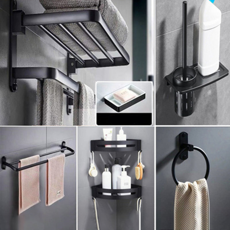 Modern Bathroom Accessory Set Towel Bar Black Soap Dish Bath Hardware Set 7-Piece Set (Towel Ring) Clearhalo 'Bathroom Hardware Sets' 'Bathroom Hardware' 'Bathroom Remodel & Bathroom Fixtures' 'bathroom_hardware_sets' 'Home Improvement' 'home_improvement' 'home_improvement_bathroom_hardware_sets' 6495762