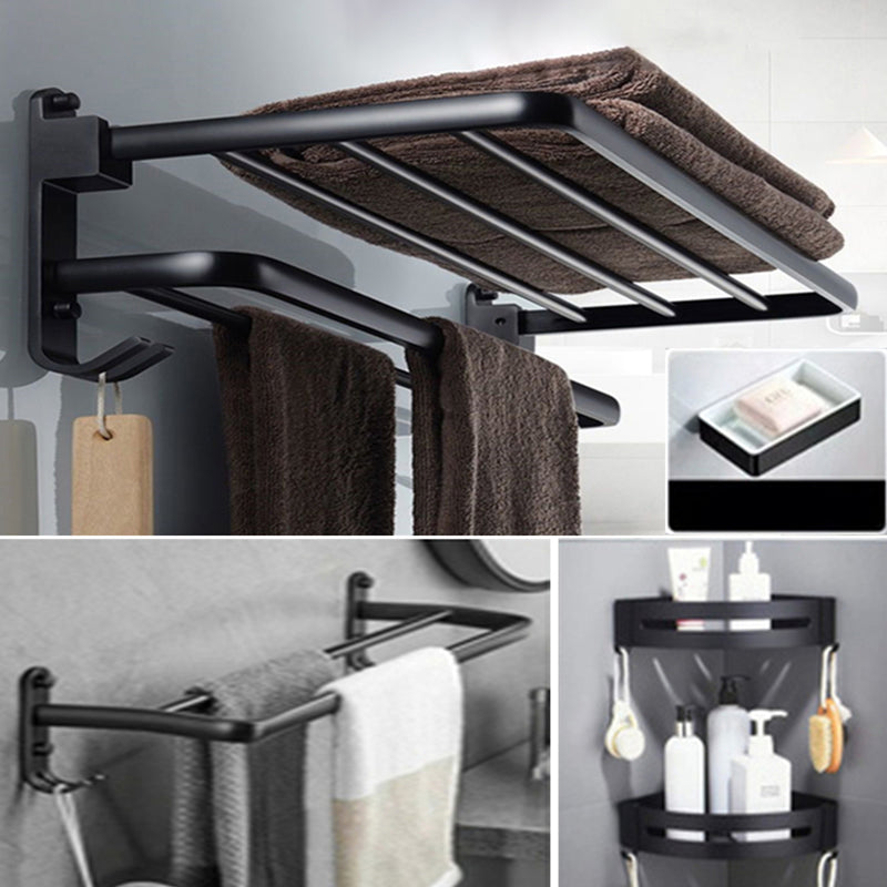 Modern Bathroom Accessory Set Towel Bar Black Soap Dish Bath Hardware Set 5-Piece Set (with Hook) Clearhalo 'Bathroom Hardware Sets' 'Bathroom Hardware' 'Bathroom Remodel & Bathroom Fixtures' 'bathroom_hardware_sets' 'Home Improvement' 'home_improvement' 'home_improvement_bathroom_hardware_sets' 6495767