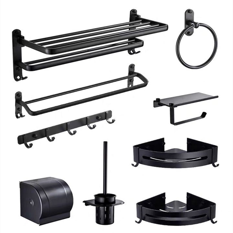 Modern Bathroom Accessory Set Towel Bar Black Soap Dish Bath Hardware Set Clearhalo 'Bathroom Hardware Sets' 'Bathroom Hardware' 'Bathroom Remodel & Bathroom Fixtures' 'bathroom_hardware_sets' 'Home Improvement' 'home_improvement' 'home_improvement_bathroom_hardware_sets' 6495769