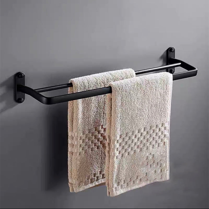 Modern Bathroom Accessory Set Towel Bar Black Soap Dish Bath Hardware Set Towel Bar (Double Rods) Clearhalo 'Bathroom Hardware Sets' 'Bathroom Hardware' 'Bathroom Remodel & Bathroom Fixtures' 'bathroom_hardware_sets' 'Home Improvement' 'home_improvement' 'home_improvement_bathroom_hardware_sets' 6495772