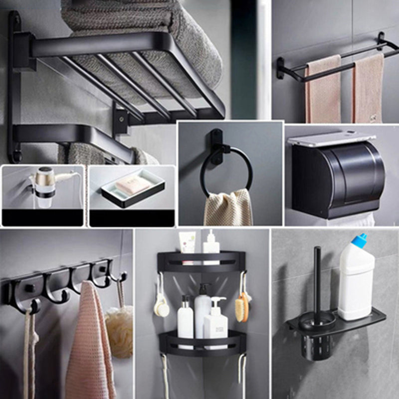 Modern Bathroom Accessory Set Towel Bar Black Soap Dish Bath Hardware Set 10-Piece Set (Towel Rack) Clearhalo 'Bathroom Hardware Sets' 'Bathroom Hardware' 'Bathroom Remodel & Bathroom Fixtures' 'bathroom_hardware_sets' 'Home Improvement' 'home_improvement' 'home_improvement_bathroom_hardware_sets' 6495779