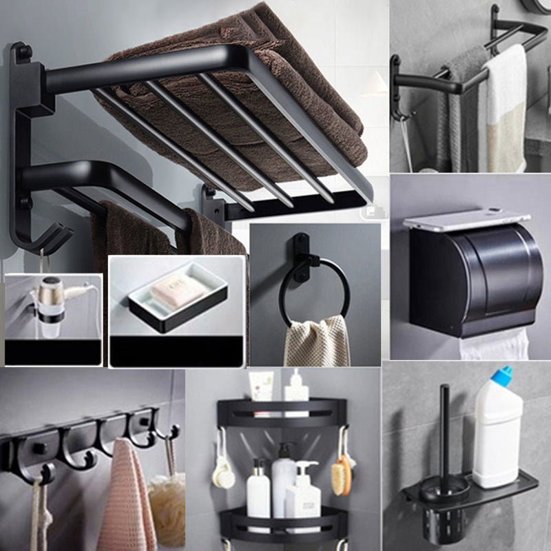 Modern Bathroom Accessory Set Towel Bar Black Soap Dish Bath Hardware Set 10-Piece Set (with Hook) Clearhalo 'Bathroom Hardware Sets' 'Bathroom Hardware' 'Bathroom Remodel & Bathroom Fixtures' 'bathroom_hardware_sets' 'Home Improvement' 'home_improvement' 'home_improvement_bathroom_hardware_sets' 6495781