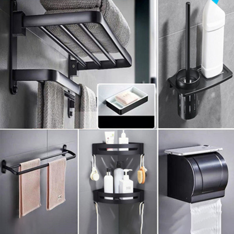 Modern Bathroom Accessory Set Towel Bar Black Soap Dish Bath Hardware Set 7-Piece Set (Toilet Paper Holder) Clearhalo 'Bathroom Hardware Sets' 'Bathroom Hardware' 'Bathroom Remodel & Bathroom Fixtures' 'bathroom_hardware_sets' 'Home Improvement' 'home_improvement' 'home_improvement_bathroom_hardware_sets' 6495784