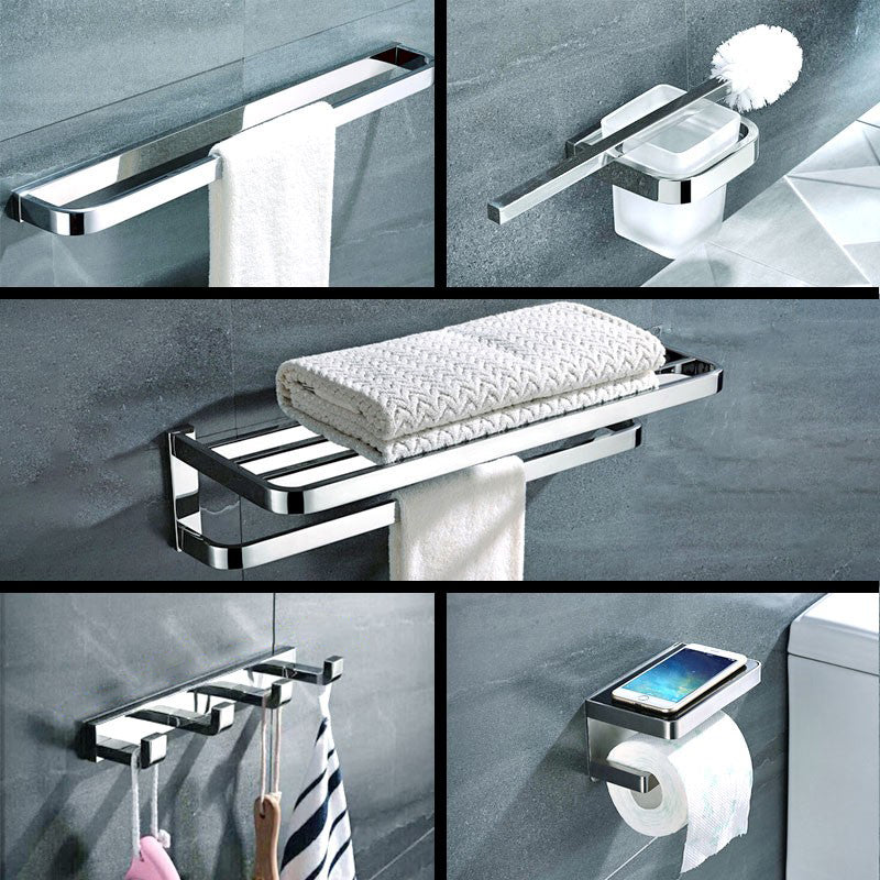 Polished Chrome Modern Bathroom Accessory Set in Stainless Steel Towel Bar/Soap Dish Clearhalo 'Bathroom Hardware Sets' 'Bathroom Hardware' 'Bathroom Remodel & Bathroom Fixtures' 'bathroom_hardware_sets' 'Home Improvement' 'home_improvement' 'home_improvement_bathroom_hardware_sets' 6495824