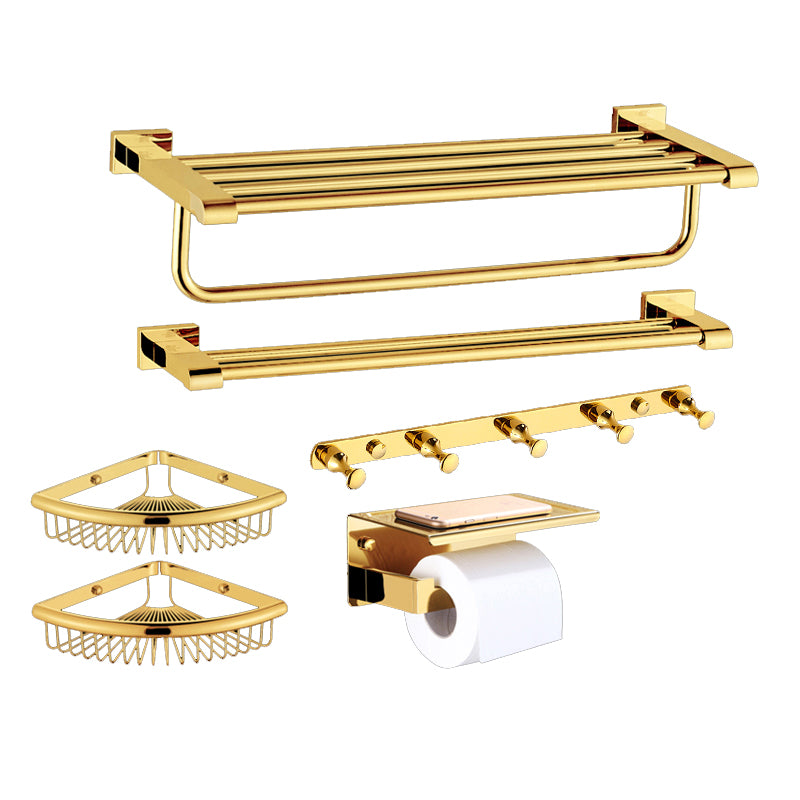 Modern Towel Bar Bathroom Hardware Set Bath Shelf Gold Bathroom Accessory Set 6-Piece Set (Toilet Paper Holder) Clearhalo 'Bathroom Hardware Sets' 'Bathroom Hardware' 'Bathroom Remodel & Bathroom Fixtures' 'bathroom_hardware_sets' 'Home Improvement' 'home_improvement' 'home_improvement_bathroom_hardware_sets' 6495856