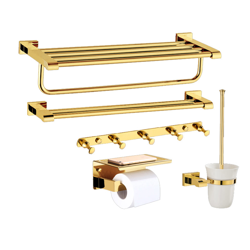 Modern Towel Bar Bathroom Hardware Set Bath Shelf Gold Bathroom Accessory Set 5-Piece Set (Toilet Paper Holder) Clearhalo 'Bathroom Hardware Sets' 'Bathroom Hardware' 'Bathroom Remodel & Bathroom Fixtures' 'bathroom_hardware_sets' 'Home Improvement' 'home_improvement' 'home_improvement_bathroom_hardware_sets' 6495858