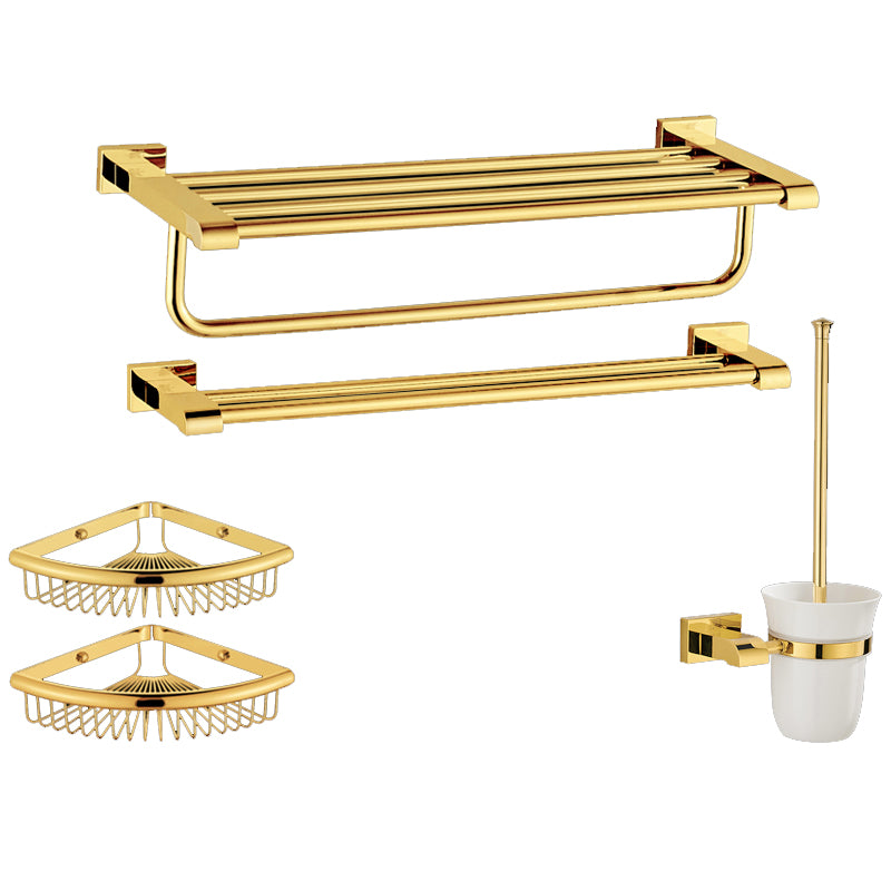 Modern Towel Bar Bathroom Hardware Set Bath Shelf Gold Bathroom Accessory Set 5-Piece Set (Triangle Bath Shelf) Clearhalo 'Bathroom Hardware Sets' 'Bathroom Hardware' 'Bathroom Remodel & Bathroom Fixtures' 'bathroom_hardware_sets' 'Home Improvement' 'home_improvement' 'home_improvement_bathroom_hardware_sets' 6495859