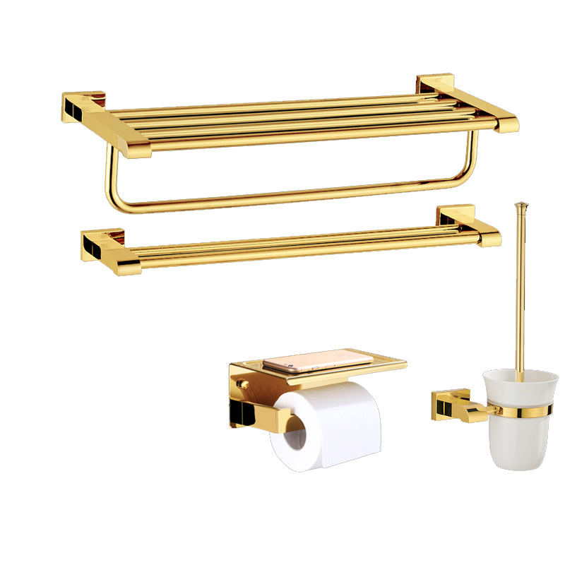 Modern Towel Bar Bathroom Hardware Set Bath Shelf Gold Bathroom Accessory Set 4-Piece Set (Toilet Paper Holder) Clearhalo 'Bathroom Hardware Sets' 'Bathroom Hardware' 'Bathroom Remodel & Bathroom Fixtures' 'bathroom_hardware_sets' 'Home Improvement' 'home_improvement' 'home_improvement_bathroom_hardware_sets' 6495862