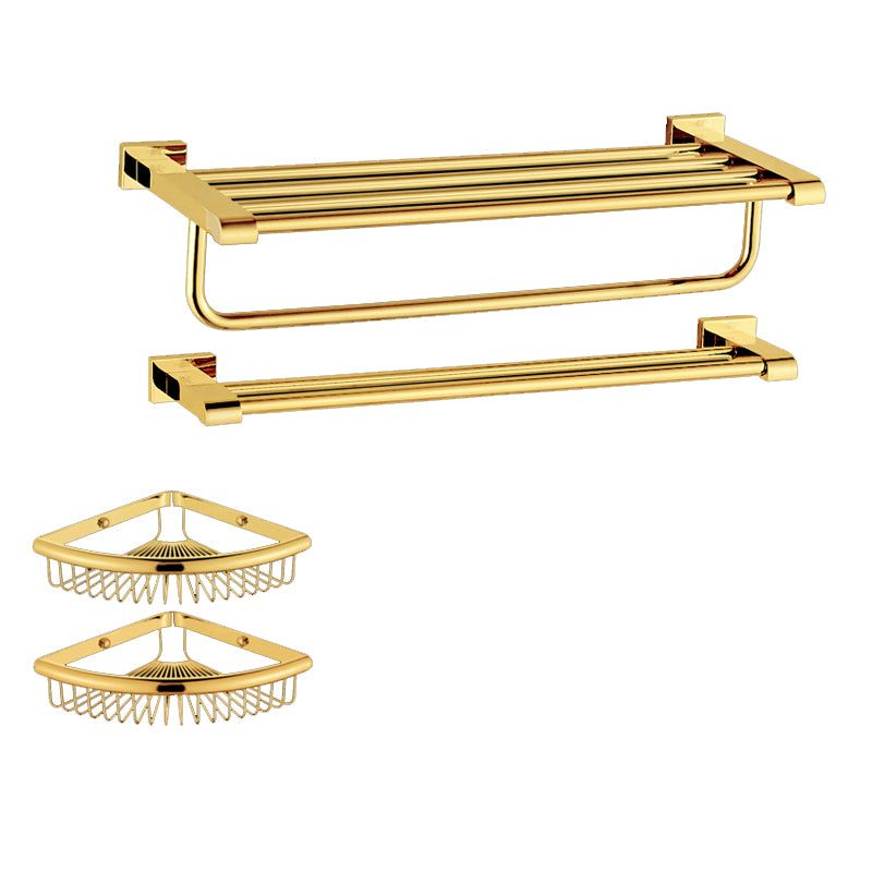 Modern Towel Bar Bathroom Hardware Set Bath Shelf Gold Bathroom Accessory Set 4-Piece Set (Double Rods) Clearhalo 'Bathroom Hardware Sets' 'Bathroom Hardware' 'Bathroom Remodel & Bathroom Fixtures' 'bathroom_hardware_sets' 'Home Improvement' 'home_improvement' 'home_improvement_bathroom_hardware_sets' 6495868