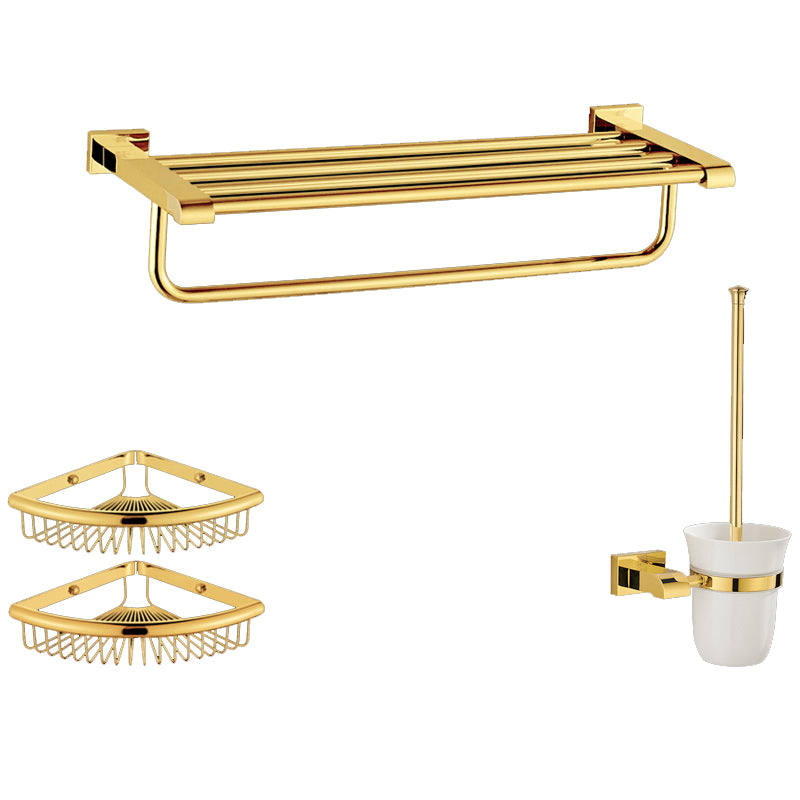 Modern Towel Bar Bathroom Hardware Set Bath Shelf Gold Bathroom Accessory Set 4-Piece Set (Toilet Brush) Clearhalo 'Bathroom Hardware Sets' 'Bathroom Hardware' 'Bathroom Remodel & Bathroom Fixtures' 'bathroom_hardware_sets' 'Home Improvement' 'home_improvement' 'home_improvement_bathroom_hardware_sets' 6495869