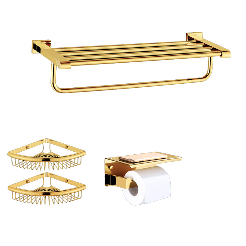 Modern Towel Bar Bathroom Hardware Set Bath Shelf Gold Bathroom Accessory Set 4-Piece Set (Triangular Bath Shelf) Clearhalo 'Bathroom Hardware Sets' 'Bathroom Hardware' 'Bathroom Remodel & Bathroom Fixtures' 'bathroom_hardware_sets' 'Home Improvement' 'home_improvement' 'home_improvement_bathroom_hardware_sets' 6495872