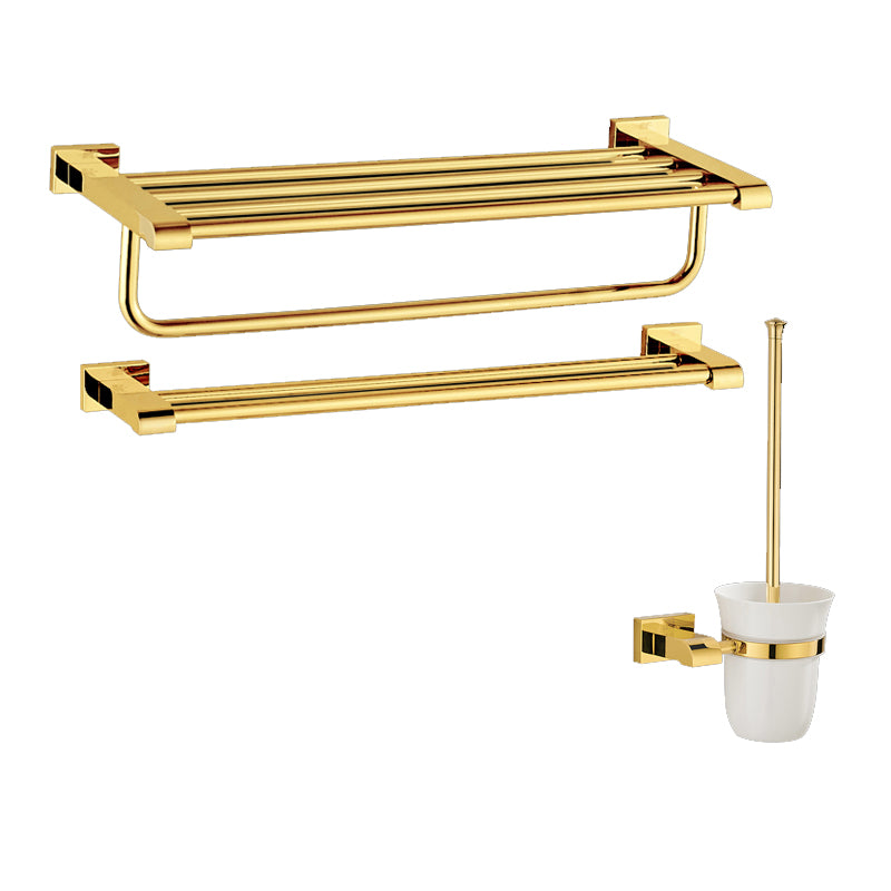 Modern Towel Bar Bathroom Hardware Set Bath Shelf Gold Bathroom Accessory Set 3-Piece Set (Double Rods) Clearhalo 'Bathroom Hardware Sets' 'Bathroom Hardware' 'Bathroom Remodel & Bathroom Fixtures' 'bathroom_hardware_sets' 'Home Improvement' 'home_improvement' 'home_improvement_bathroom_hardware_sets' 6495873