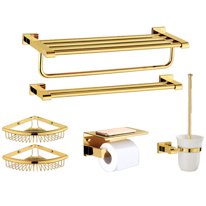 Modern Towel Bar Bathroom Hardware Set Bath Shelf Gold Bathroom Accessory Set 6-Piece Set (Double Rods) Clearhalo 'Bathroom Hardware Sets' 'Bathroom Hardware' 'Bathroom Remodel & Bathroom Fixtures' 'bathroom_hardware_sets' 'Home Improvement' 'home_improvement' 'home_improvement_bathroom_hardware_sets' 6495878