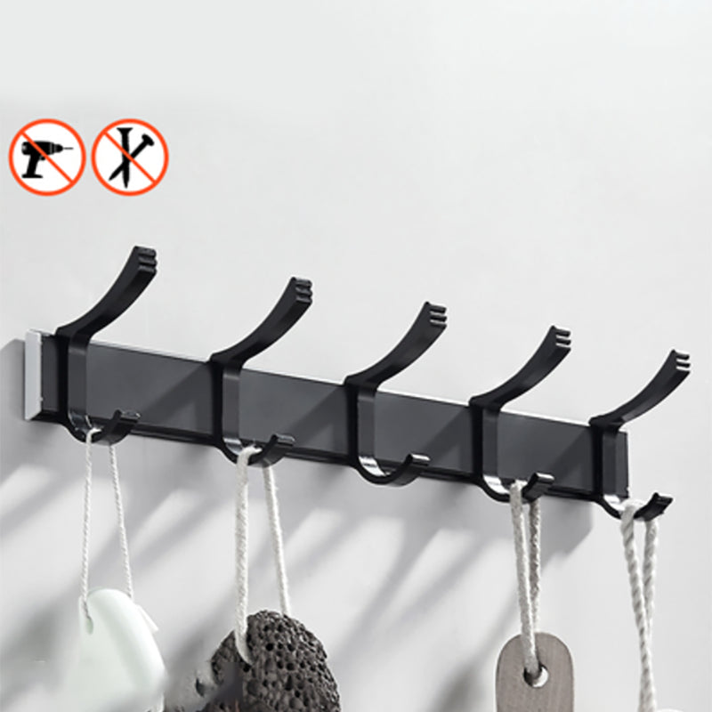 Modern Classic Bath Hardware Set Matte Black Robe Hooks/Towel Bar & Bath Shelf Towel/Robe Hook (Row Hooks) Clearhalo 'Bathroom Hardware Sets' 'Bathroom Hardware' 'Bathroom Remodel & Bathroom Fixtures' 'bathroom_hardware_sets' 'Home Improvement' 'home_improvement' 'home_improvement_bathroom_hardware_sets' 6495904