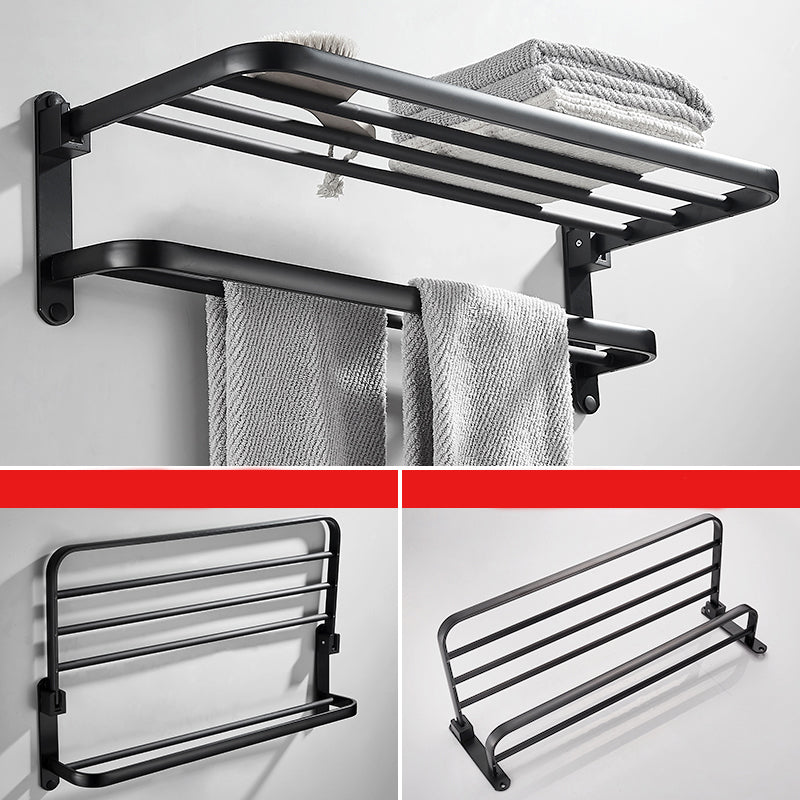 Modern Classic Bath Hardware Set Matte Black Robe Hooks/Towel Bar & Bath Shelf Clearhalo 'Bathroom Hardware Sets' 'Bathroom Hardware' 'Bathroom Remodel & Bathroom Fixtures' 'bathroom_hardware_sets' 'Home Improvement' 'home_improvement' 'home_improvement_bathroom_hardware_sets' 6495905