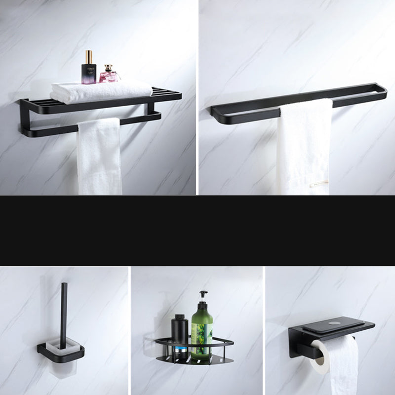 Modern Bathroom Hardware Set Bath Shelf Towel Bar Black Bath Hardware Set 5-Piece Set (Single Deck Shelf) Clearhalo 'Bathroom Hardware Sets' 'Bathroom Hardware' 'Bathroom Remodel & Bathroom Fixtures' 'bathroom_hardware_sets' 'Home Improvement' 'home_improvement' 'home_improvement_bathroom_hardware_sets' 6495937