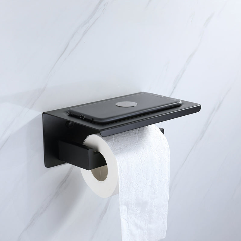 Modern Bathroom Hardware Set Bath Shelf Towel Bar Black Bath Hardware Set Toilet Paper Holder (Straight) Clearhalo 'Bathroom Hardware Sets' 'Bathroom Hardware' 'Bathroom Remodel & Bathroom Fixtures' 'bathroom_hardware_sets' 'Home Improvement' 'home_improvement' 'home_improvement_bathroom_hardware_sets' 6495944