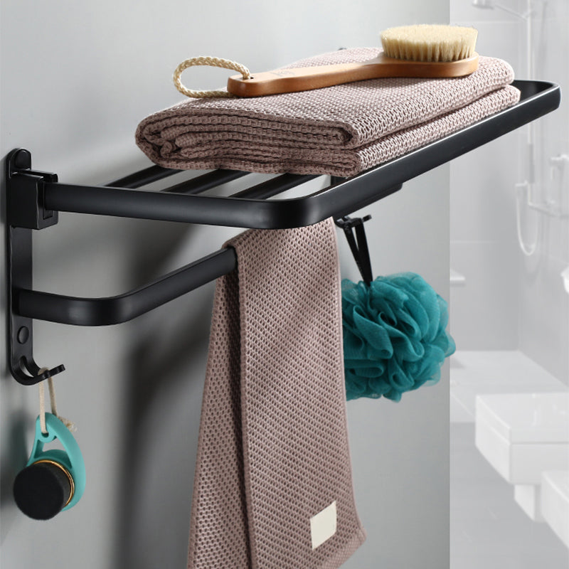 Contemporary Bathroom Accessory Set Black Finish Robe Hooks/Towel Ring Bar Clearhalo 'Bathroom Hardware Sets' 'Bathroom Hardware' 'Bathroom Remodel & Bathroom Fixtures' 'bathroom_hardware_sets' 'Home Improvement' 'home_improvement' 'home_improvement_bathroom_hardware_sets' 6495987