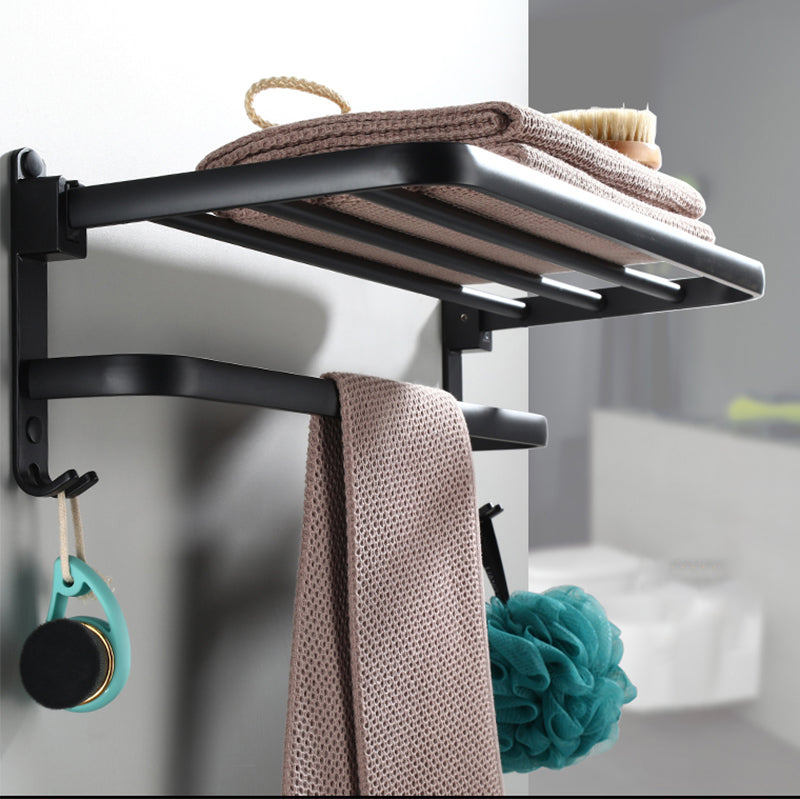 Contemporary Bathroom Accessory Set Black Finish Robe Hooks/Towel Ring Bar Clearhalo 'Bathroom Hardware Sets' 'Bathroom Hardware' 'Bathroom Remodel & Bathroom Fixtures' 'bathroom_hardware_sets' 'Home Improvement' 'home_improvement' 'home_improvement_bathroom_hardware_sets' 6495989