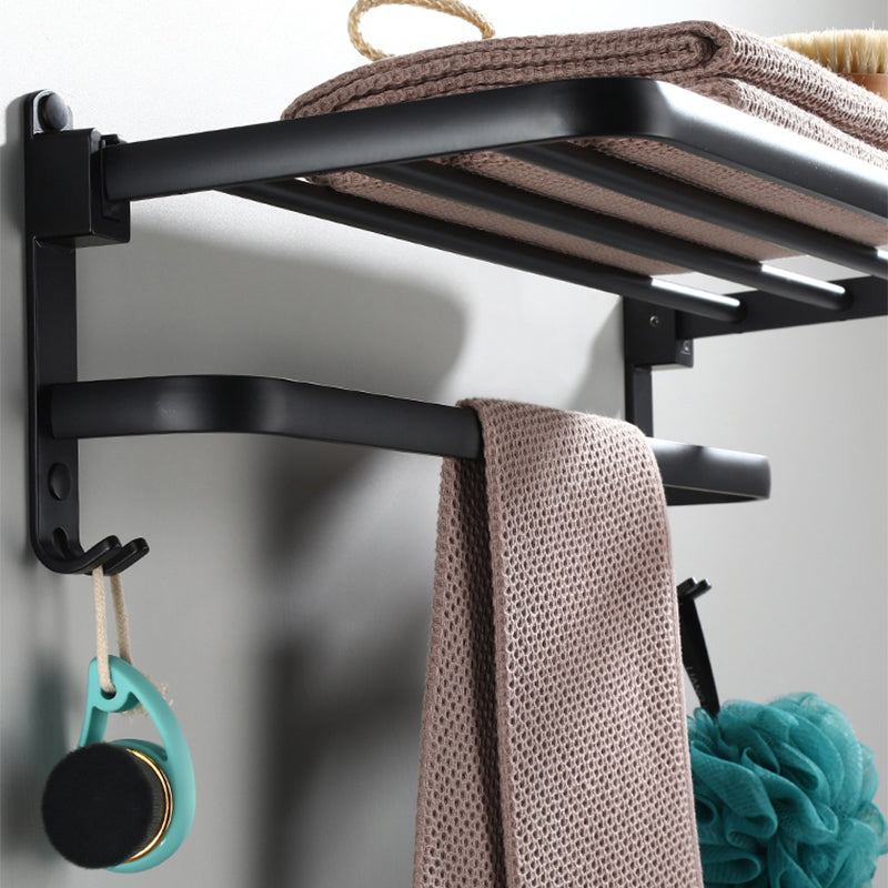 Contemporary Bathroom Accessory Set Black Finish Robe Hooks/Towel Ring Bar Clearhalo 'Bathroom Hardware Sets' 'Bathroom Hardware' 'Bathroom Remodel & Bathroom Fixtures' 'bathroom_hardware_sets' 'Home Improvement' 'home_improvement' 'home_improvement_bathroom_hardware_sets' 6495995