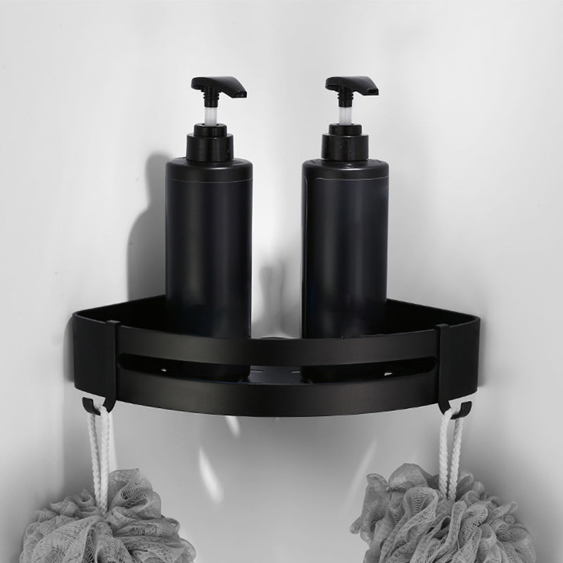 Contemporary Bathroom Accessory Set Black Finish Robe Hooks/Towel Ring Bar Triangular Bath Shelf Clearhalo 'Bathroom Hardware Sets' 'Bathroom Hardware' 'Bathroom Remodel & Bathroom Fixtures' 'bathroom_hardware_sets' 'Home Improvement' 'home_improvement' 'home_improvement_bathroom_hardware_sets' 6495998