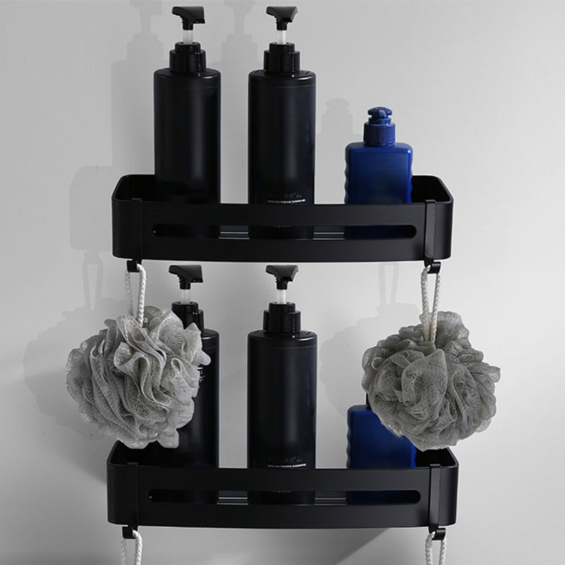 Contemporary Bathroom Accessory Set Black Finish Robe Hooks/Towel Ring Bar 2-Piece Set (Square Bath Shelf) Clearhalo 'Bathroom Hardware Sets' 'Bathroom Hardware' 'Bathroom Remodel & Bathroom Fixtures' 'bathroom_hardware_sets' 'Home Improvement' 'home_improvement' 'home_improvement_bathroom_hardware_sets' 6496000