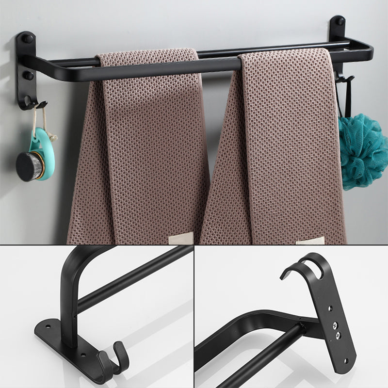 Contemporary Bathroom Accessory Set Black Finish Robe Hooks/Towel Ring Bar Clearhalo 'Bathroom Hardware Sets' 'Bathroom Hardware' 'Bathroom Remodel & Bathroom Fixtures' 'bathroom_hardware_sets' 'Home Improvement' 'home_improvement' 'home_improvement_bathroom_hardware_sets' 6496001