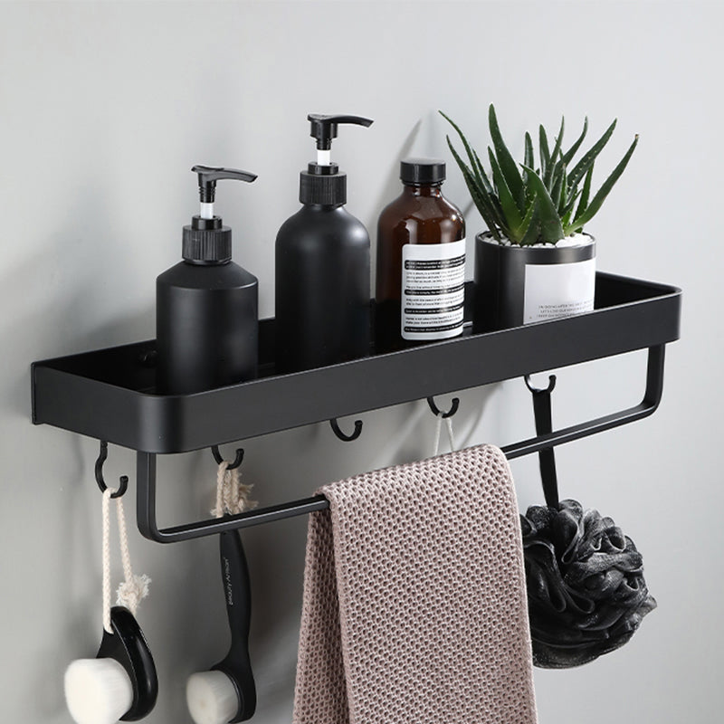 Contemporary Bathroom Accessory Set Black Finish Robe Hooks/Towel Ring Bar Bath Shelf (20"L ) Clearhalo 'Bathroom Hardware Sets' 'Bathroom Hardware' 'Bathroom Remodel & Bathroom Fixtures' 'bathroom_hardware_sets' 'Home Improvement' 'home_improvement' 'home_improvement_bathroom_hardware_sets' 6496017