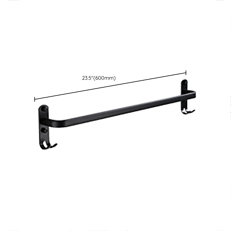 Contemporary Bathroom Accessory Set Black Finish Robe Hooks/Towel Ring Bar Clearhalo 'Bathroom Hardware Sets' 'Bathroom Hardware' 'Bathroom Remodel & Bathroom Fixtures' 'bathroom_hardware_sets' 'Home Improvement' 'home_improvement' 'home_improvement_bathroom_hardware_sets' 6496025