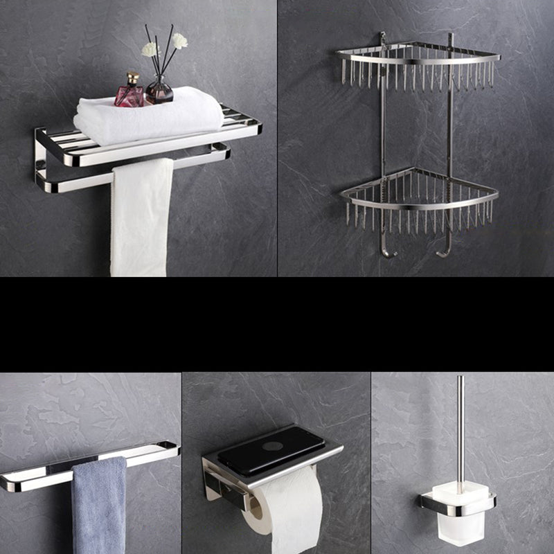 Modern Bath Hardware Set Paper Holder Grey Towel Bar Bathroom Accessory Set 5-Piece Set(Double Deck Shelves) Clearhalo 'Bathroom Hardware Sets' 'Bathroom Hardware' 'Bathroom Remodel & Bathroom Fixtures' 'bathroom_hardware_sets' 'Home Improvement' 'home_improvement' 'home_improvement_bathroom_hardware_sets' 6496057