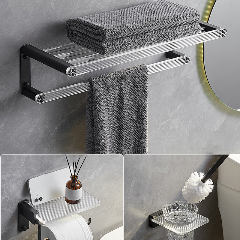 Modern Bathroom Accessory Kit Bath Shelf/Towel Bar & Robe Hooks Included Towel Rack & Toilet Paper Holder & Toilet Brush Clearhalo 'Bathroom Hardware Sets' 'Bathroom Hardware' 'Bathroom Remodel & Bathroom Fixtures' 'bathroom_hardware_sets' 'Home Improvement' 'home_improvement' 'home_improvement_bathroom_hardware_sets' 6496094