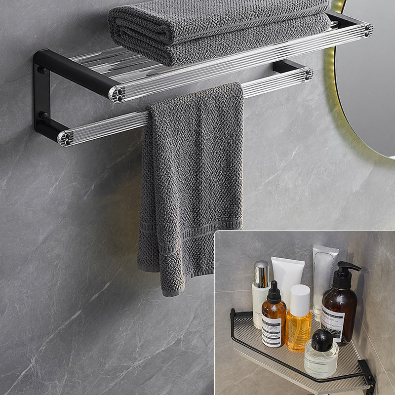 Modern Bathroom Accessory Kit Bath Shelf/Towel Bar & Robe Hooks Included Towel Rack with Bath Shelf (Triangular) Clearhalo 'Bathroom Hardware Sets' 'Bathroom Hardware' 'Bathroom Remodel & Bathroom Fixtures' 'bathroom_hardware_sets' 'Home Improvement' 'home_improvement' 'home_improvement_bathroom_hardware_sets' 6496095