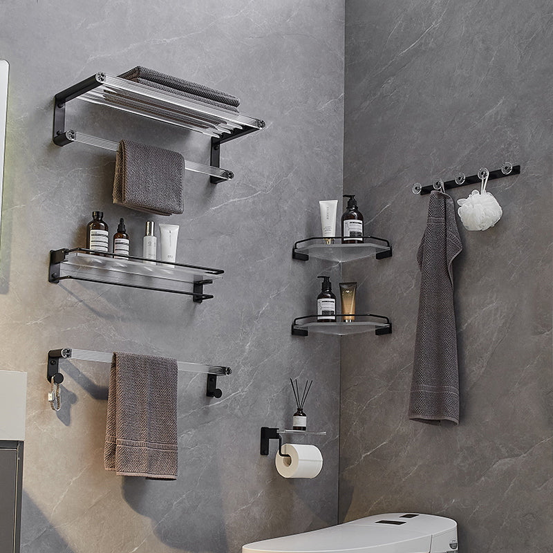 Modern Bathroom Accessory Kit Bath Shelf/Towel Bar & Robe Hooks Included Clearhalo 'Bathroom Hardware Sets' 'Bathroom Hardware' 'Bathroom Remodel & Bathroom Fixtures' 'bathroom_hardware_sets' 'Home Improvement' 'home_improvement' 'home_improvement_bathroom_hardware_sets' 6496097