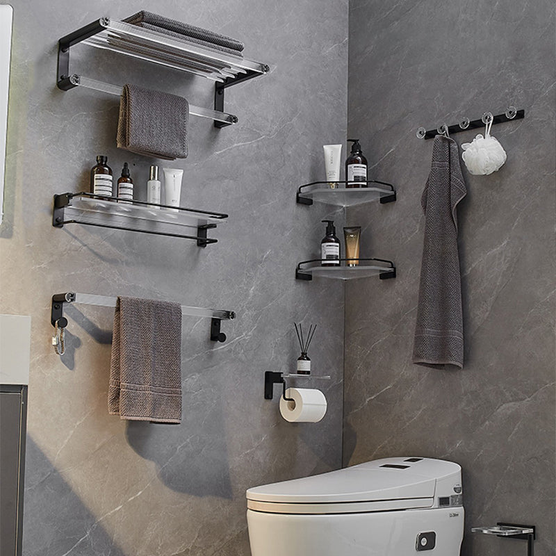 Modern Bathroom Accessory Kit Bath Shelf/Towel Bar & Robe Hooks Included 7-Piece Set Clearhalo 'Bathroom Hardware Sets' 'Bathroom Hardware' 'Bathroom Remodel & Bathroom Fixtures' 'bathroom_hardware_sets' 'Home Improvement' 'home_improvement' 'home_improvement_bathroom_hardware_sets' 6496105