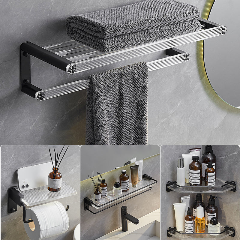 Modern Bathroom Accessory Kit Bath Shelf/Towel Bar & Robe Hooks Included 5-Piece Set(Double Deck Shelves) Clearhalo 'Bathroom Hardware Sets' 'Bathroom Hardware' 'Bathroom Remodel & Bathroom Fixtures' 'bathroom_hardware_sets' 'Home Improvement' 'home_improvement' 'home_improvement_bathroom_hardware_sets' 6496110