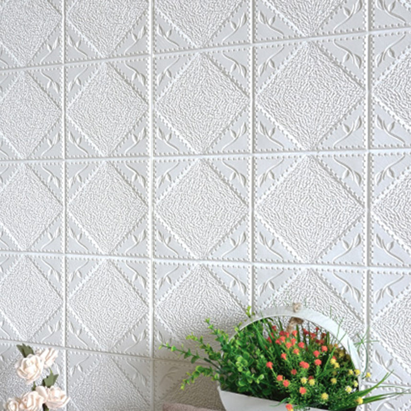 Modern Wall Paneling 3D Embossed PVC Self-Adhesive Waterproof Wall Access Panel Textured White 100-Piece Set Clearhalo 'Flooring 'Home Improvement' 'home_improvement' 'home_improvement_wall_paneling' 'Wall Paneling' 'wall_paneling' 'Walls & Ceilings' Walls and Ceiling' 6496533