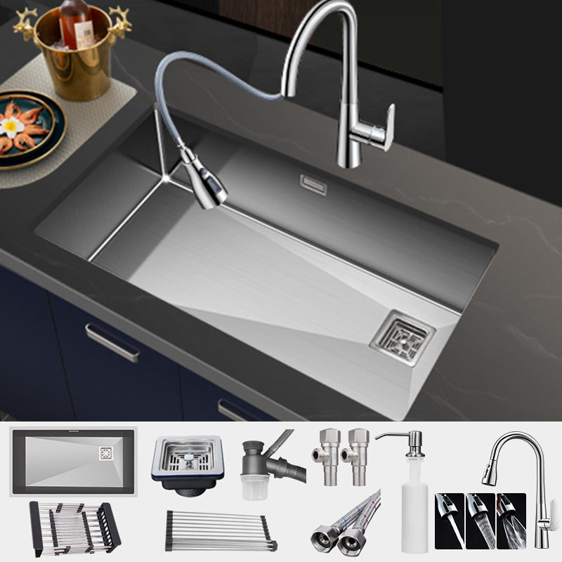 Contemporary Style Kitchen Sink Stainless Steel Noise-cancelling Design Kitchen Sink Sink with Faucet Three Outlet Water Draw Tap Clearhalo 'Home Improvement' 'home_improvement' 'home_improvement_kitchen_sinks' 'Kitchen Remodel & Kitchen Fixtures' 'Kitchen Sinks & Faucet Components' 'Kitchen Sinks' 'kitchen_sinks' 6496647