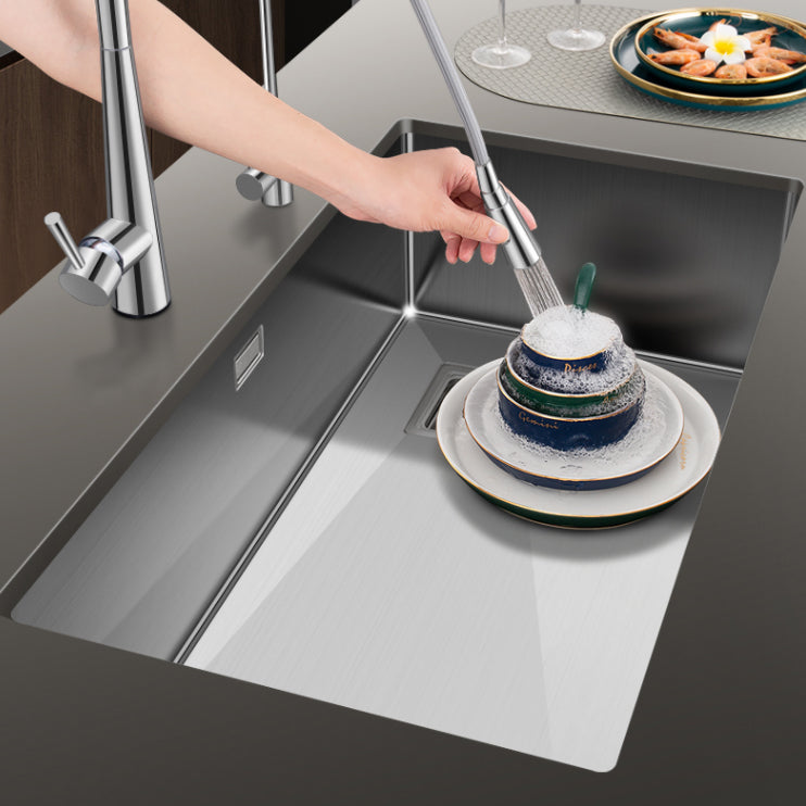 Contemporary Style Kitchen Sink Stainless Steel Noise-cancelling Design Kitchen Sink Clearhalo 'Home Improvement' 'home_improvement' 'home_improvement_kitchen_sinks' 'Kitchen Remodel & Kitchen Fixtures' 'Kitchen Sinks & Faucet Components' 'Kitchen Sinks' 'kitchen_sinks' 6496658