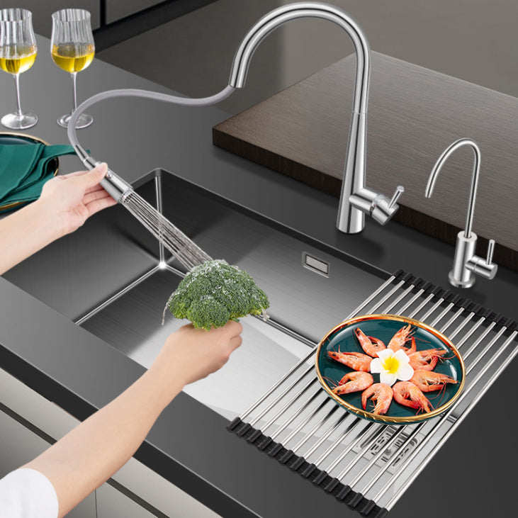 Contemporary Style Kitchen Sink Stainless Steel Noise-cancelling Design Kitchen Sink Clearhalo 'Home Improvement' 'home_improvement' 'home_improvement_kitchen_sinks' 'Kitchen Remodel & Kitchen Fixtures' 'Kitchen Sinks & Faucet Components' 'Kitchen Sinks' 'kitchen_sinks' 6496659