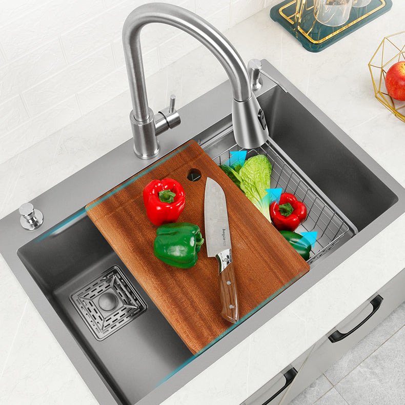 Classic Style Kitchen Sink Stainless Steel Drop-In Kitchen Sink with Drain Strainer Kit Clearhalo 'Home Improvement' 'home_improvement' 'home_improvement_kitchen_sinks' 'Kitchen Remodel & Kitchen Fixtures' 'Kitchen Sinks & Faucet Components' 'Kitchen Sinks' 'kitchen_sinks' 6496691