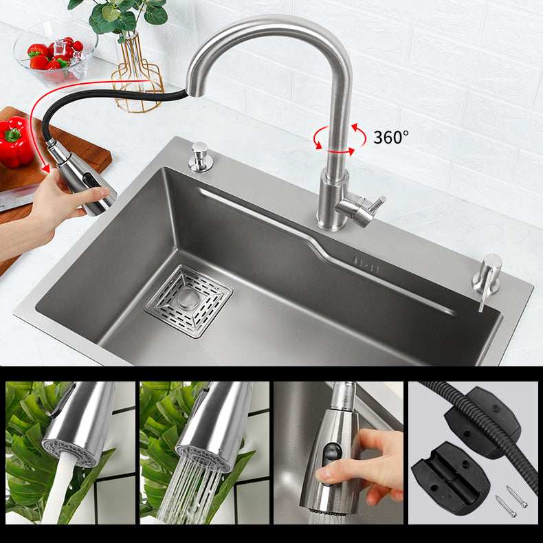 Classic Style Kitchen Sink Stainless Steel Drop-In Kitchen Sink with Drain Strainer Kit Clearhalo 'Home Improvement' 'home_improvement' 'home_improvement_kitchen_sinks' 'Kitchen Remodel & Kitchen Fixtures' 'Kitchen Sinks & Faucet Components' 'Kitchen Sinks' 'kitchen_sinks' 6496697