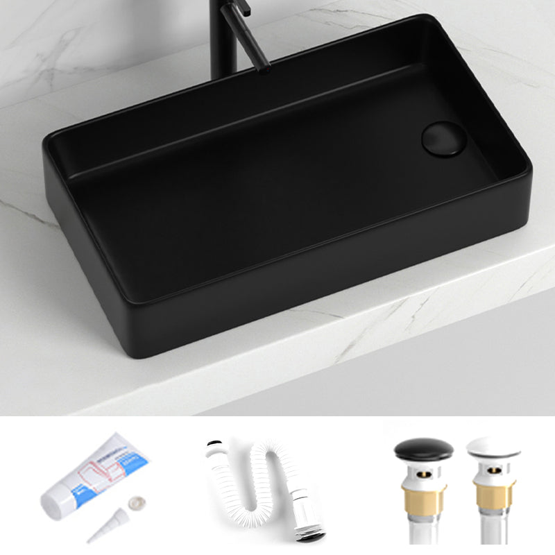 Contemporary Bathroom Sink Rectangular Porcelain Vessel Sink with Pop-Up Drain 24"L x 13.4"W x 4.5"H Black Sink Clearhalo 'Bathroom Remodel & Bathroom Fixtures' 'Bathroom Sinks & Faucet Components' 'Bathroom Sinks' 'bathroom_sink' 'Home Improvement' 'home_improvement' 'home_improvement_bathroom_sink' 6496867