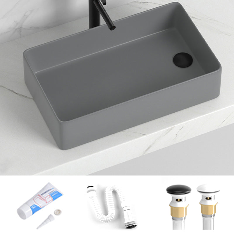 Contemporary Bathroom Sink Rectangular Porcelain Vessel Sink with Pop-Up Drain 22.2"L x 13.2"W x 5.3"H Grey Sink Clearhalo 'Bathroom Remodel & Bathroom Fixtures' 'Bathroom Sinks & Faucet Components' 'Bathroom Sinks' 'bathroom_sink' 'Home Improvement' 'home_improvement' 'home_improvement_bathroom_sink' 6496882