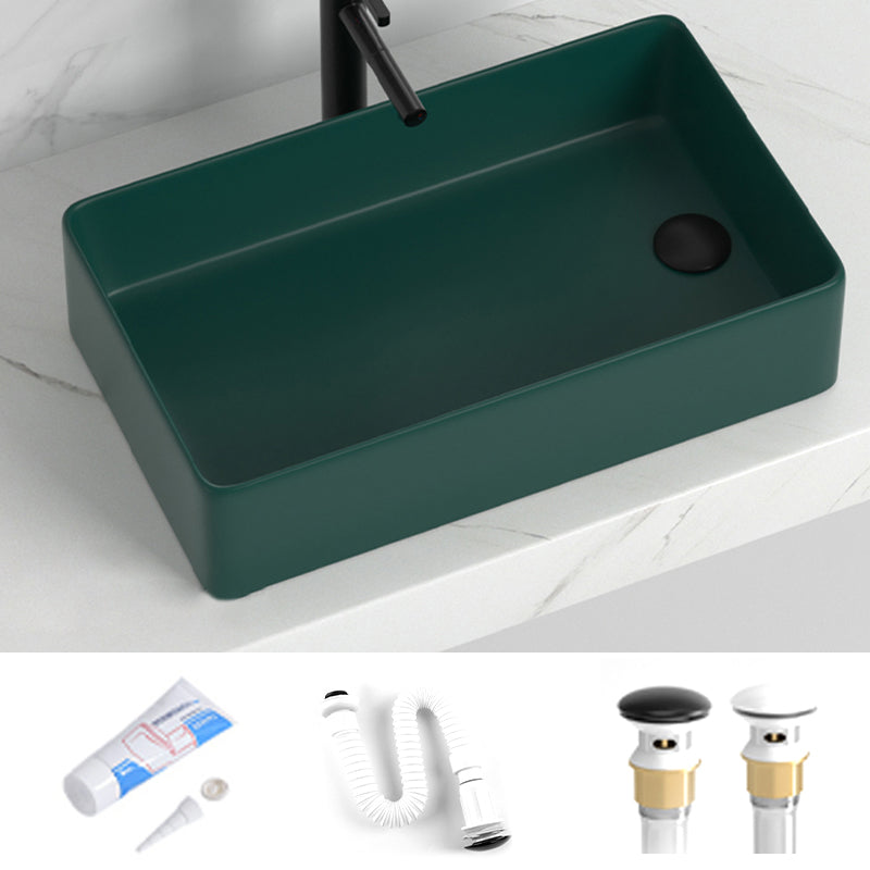 Contemporary Bathroom Sink Rectangular Porcelain Vessel Sink with Pop-Up Drain 22.2"L x 13.2"W x 5.3"H Green Sink Clearhalo 'Bathroom Remodel & Bathroom Fixtures' 'Bathroom Sinks & Faucet Components' 'Bathroom Sinks' 'bathroom_sink' 'Home Improvement' 'home_improvement' 'home_improvement_bathroom_sink' 6496888