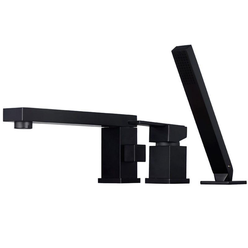 Deck Mounted Metal Freestanding Tub Filler Swivel Freestanding Faucet Black 3 Hole Faucets Clearhalo 'Bathroom Remodel & Bathroom Fixtures' 'Bathtub Faucets' 'bathtub_faucets' 'Home Improvement' 'home_improvement' 'home_improvement_bathtub_faucets' 6497236