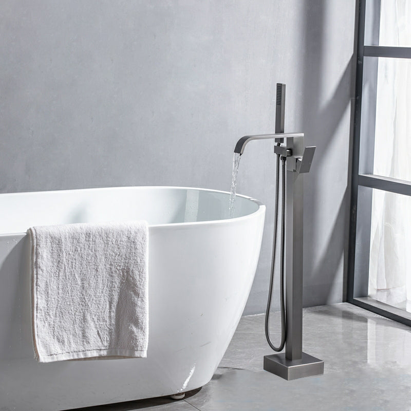 Floor Mounted Metal Freestanding Tub Filler Swivel Freestanding Faucet Clearhalo 'Bathroom Remodel & Bathroom Fixtures' 'Bathtub Faucets' 'bathtub_faucets' 'Home Improvement' 'home_improvement' 'home_improvement_bathtub_faucets' 6497254