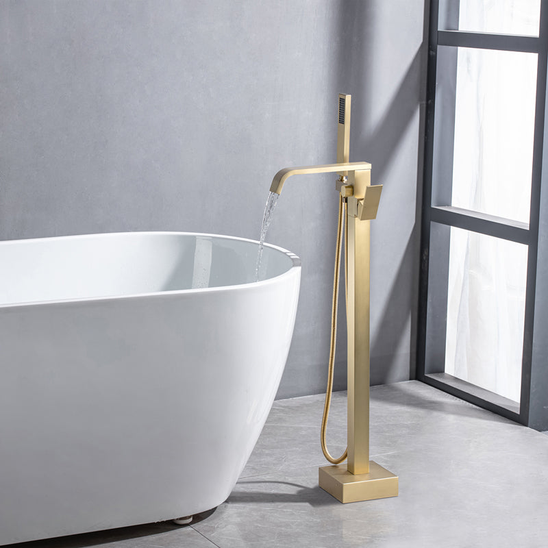 Floor Mounted Metal Freestanding Tub Filler Swivel Freestanding Faucet Clearhalo 'Bathroom Remodel & Bathroom Fixtures' 'Bathtub Faucets' 'bathtub_faucets' 'Home Improvement' 'home_improvement' 'home_improvement_bathtub_faucets' 6497256