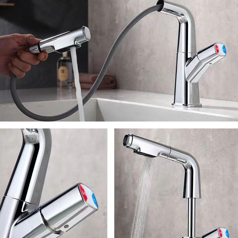 Brass Contemporary Sink Faucet Pull-out Circular Bathroom Faucet Clearhalo 'Bathroom Remodel & Bathroom Fixtures' 'Bathroom Sink Faucets' 'Bathroom Sinks & Faucet Components' 'bathroom_sink_faucets' 'Home Improvement' 'home_improvement' 'home_improvement_bathroom_sink_faucets' 6497489