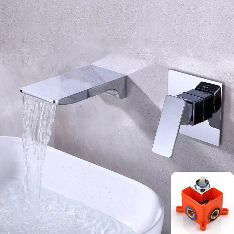 Wall Mounted Faucets Contemporary Single Handle Faucet for Bathroom Chrome Clearhalo 'Bathroom Remodel & Bathroom Fixtures' 'Bathroom Sink Faucets' 'Bathroom Sinks & Faucet Components' 'bathroom_sink_faucets' 'Home Improvement' 'home_improvement' 'home_improvement_bathroom_sink_faucets' 6497496