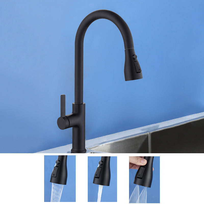 Contemporary Style Kitchen Faucet Copper 1-Handle Retractable High Arc Kitchen Faucet Black Clearhalo 'Home Improvement' 'home_improvement' 'home_improvement_kitchen_faucets' 'Kitchen Faucets' 'Kitchen Remodel & Kitchen Fixtures' 'Kitchen Sinks & Faucet Components' 'kitchen_faucets' 6497679